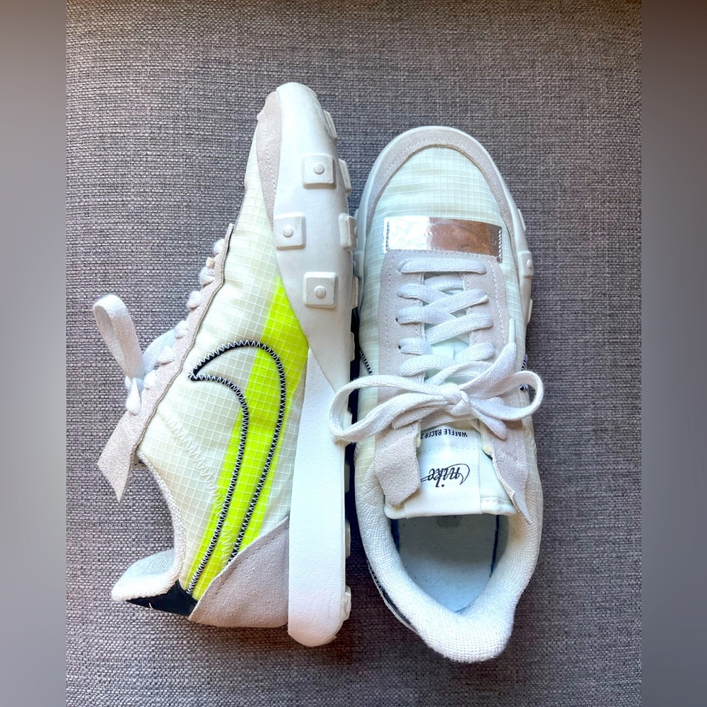 Nike White and Neon Yellow Athletic Shoes